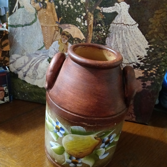 Pier 1 Decorative Hand Painted Clay Vase🍐🍋Size 6"×9" Fruit &Floral Pottery🍍🍒 - Picture 16 of 16